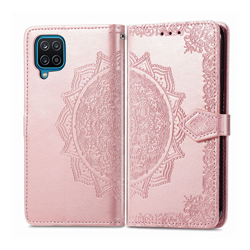 Leather Case Stands Flip Cover L04 Holder for Samsung Galaxy A12 5G Rose Gold