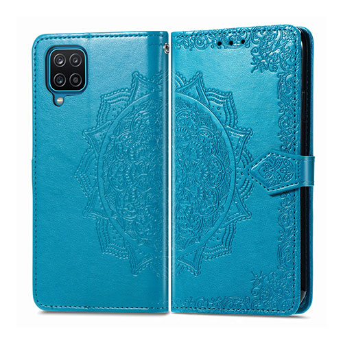 Leather Case Stands Flip Cover L04 Holder for Samsung Galaxy A12 Sky Blue