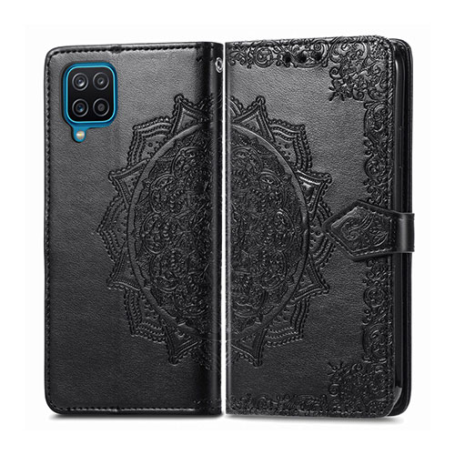 Leather Case Stands Flip Cover L04 Holder for Samsung Galaxy F12 Black