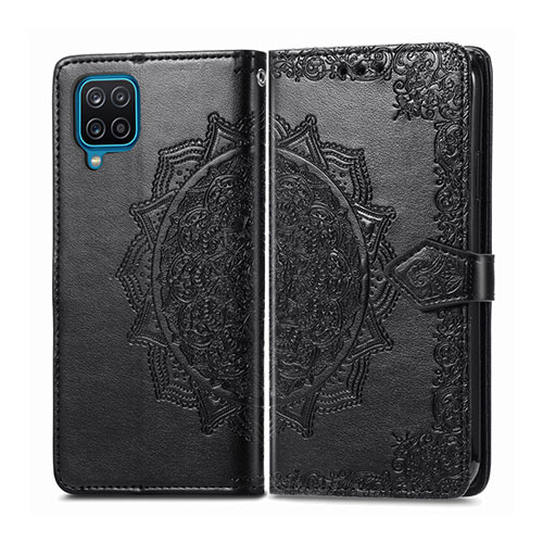 Leather Case Stands Flip Cover L04 Holder for Samsung Galaxy M12 Black