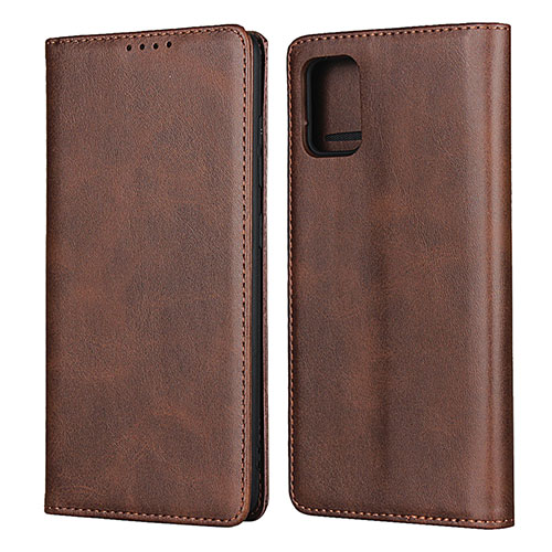 Leather Case Stands Flip Cover L04 Holder for Samsung Galaxy M40S Brown
