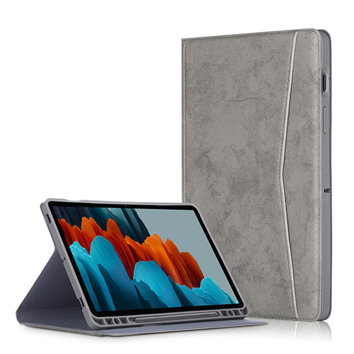 Leather Case Stands Flip Cover L04 Holder for Samsung Galaxy Tab S7 Plus 12.4 Wi-Fi SM-T970 Gray