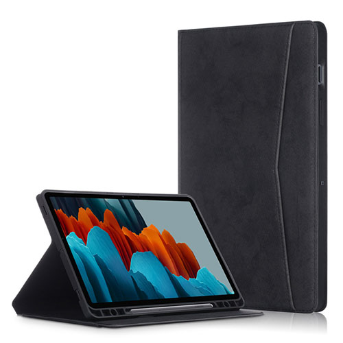 Leather Case Stands Flip Cover L04 Holder for Samsung Galaxy Tab S7 Plus 5G 12.4 SM-T976 Black