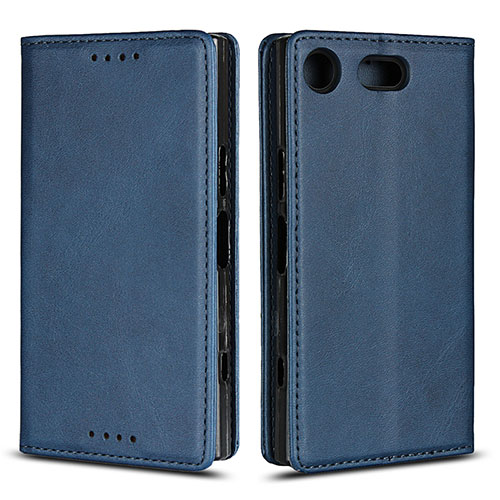 Leather Case Stands Flip Cover L04 Holder for Sony Xperia XZ1 Compact Blue