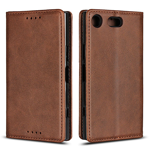 Leather Case Stands Flip Cover L04 Holder for Sony Xperia XZ1 Compact Brown