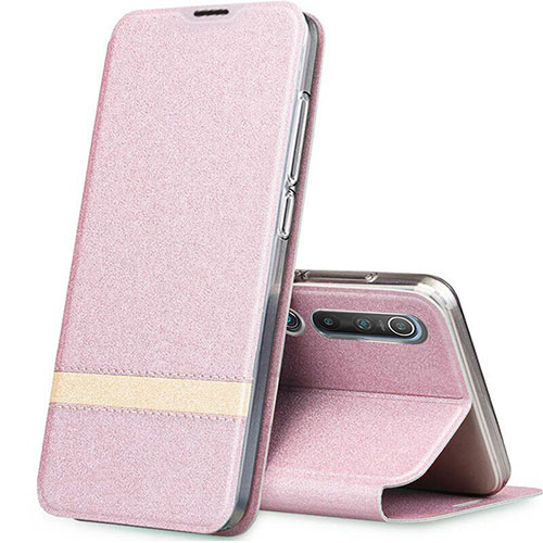 Leather Case Stands Flip Cover L04 Holder for Xiaomi Mi 10 Rose Gold