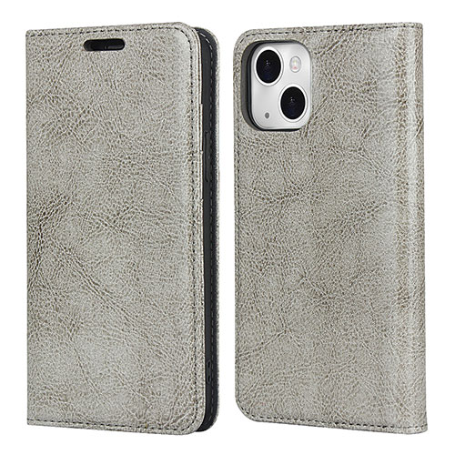 Leather Case Stands Flip Cover L05 Holder for Apple iPhone 14 Plus Gray