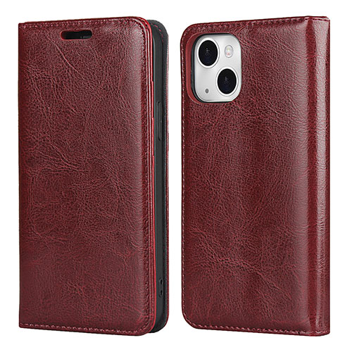 Leather Case Stands Flip Cover L05 Holder for Apple iPhone 14 Plus Red Wine