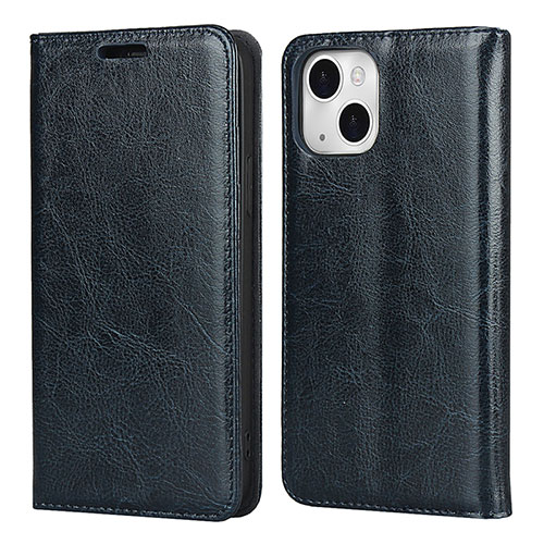 Leather Case Stands Flip Cover L05 Holder for Apple iPhone 15 Plus Navy Blue