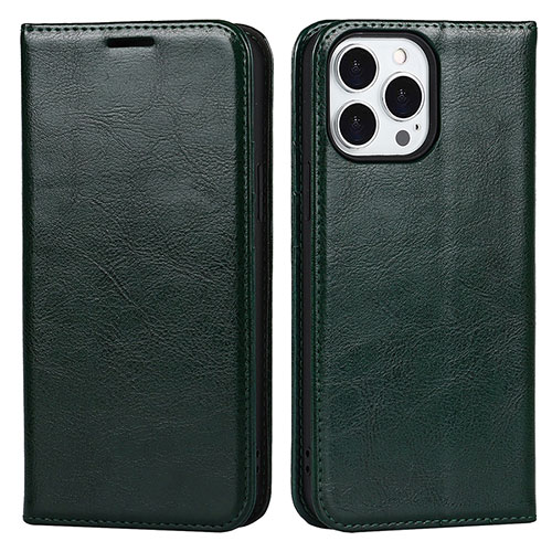 Leather Case Stands Flip Cover L05 Holder for Apple iPhone 15 Pro Green