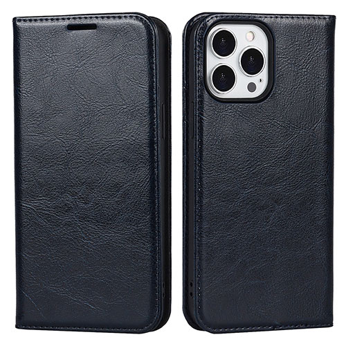 Leather Case Stands Flip Cover L05 Holder for Apple iPhone 15 Pro Navy Blue