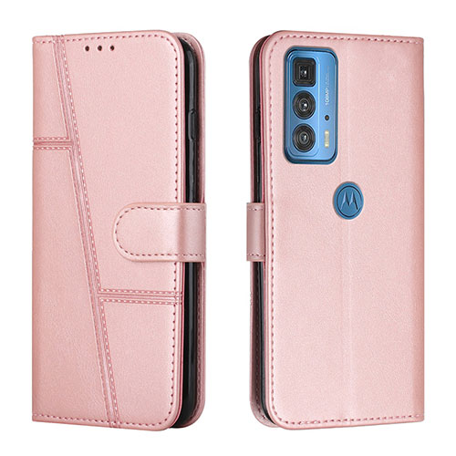 Leather Case Stands Flip Cover L05 Holder for Motorola Moto Edge 20 Pro 5G Rose Gold