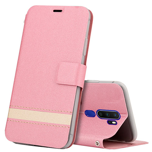 Leather Case Stands Flip Cover L05 Holder for Oppo A11 Pink