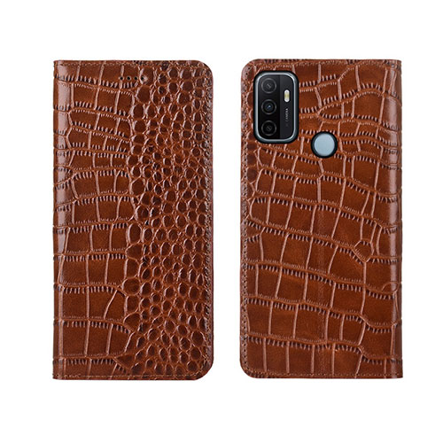 Leather Case Stands Flip Cover L05 Holder for Oppo A11s Light Brown