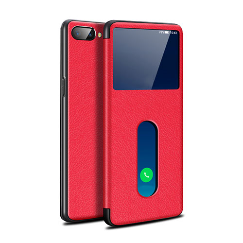 Leather Case Stands Flip Cover L05 Holder for Oppo A12e Red