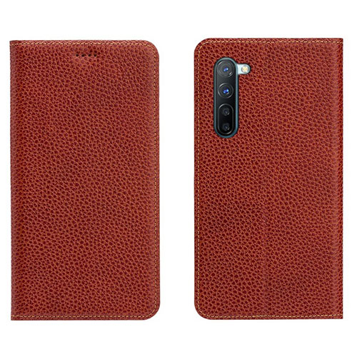 Leather Case Stands Flip Cover L05 Holder for Oppo F15 Brown