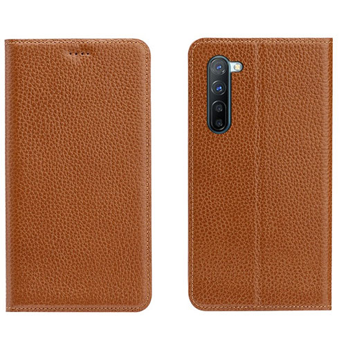 Leather Case Stands Flip Cover L05 Holder for Oppo Reno3 Orange