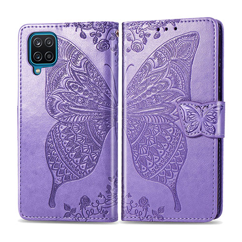 Leather Case Stands Flip Cover L05 Holder for Samsung Galaxy A12 Clove Purple