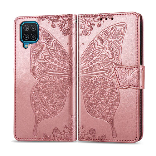 Leather Case Stands Flip Cover L05 Holder for Samsung Galaxy A12 Nacho Rose Gold