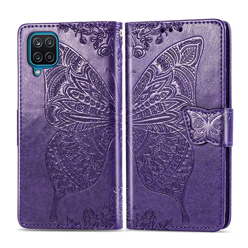 Leather Case Stands Flip Cover L05 Holder for Samsung Galaxy F12 Purple