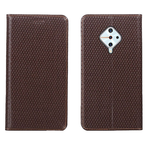 Leather Case Stands Flip Cover L05 Holder for Vivo X50 Lite Brown