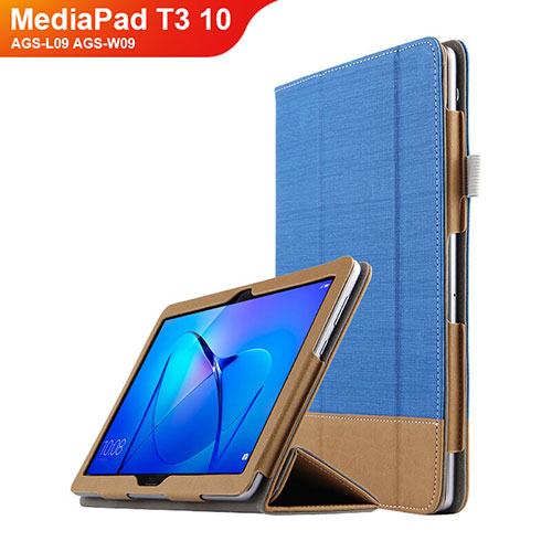 Leather Case Stands Flip Cover L06 for Huawei MediaPad T3 10 AGS-L09 AGS-W09 Blue