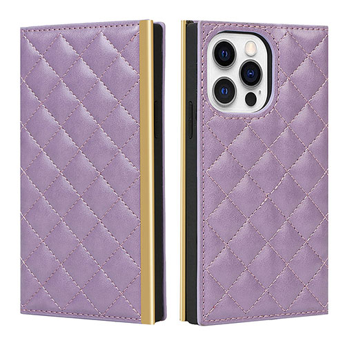 Leather Case Stands Flip Cover L06 Holder for Apple iPhone 15 Pro Max Purple