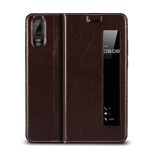 Leather Case Stands Flip Cover L06 Holder for Huawei P20 Brown