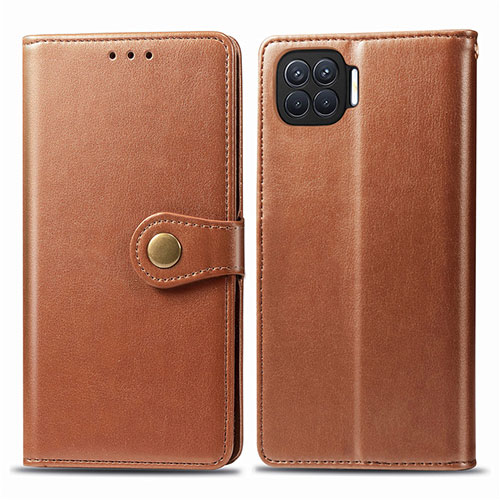 Leather Case Stands Flip Cover L06 Holder for Oppo F17 Pro Brown