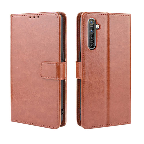 Leather Case Stands Flip Cover L06 Holder for Oppo K5 Brown