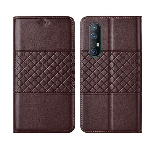 Leather Case Stands Flip Cover L06 Holder for Oppo Reno3 Pro Brown