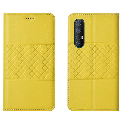 Leather Case Stands Flip Cover L06 Holder for Oppo Reno3 Pro Yellow