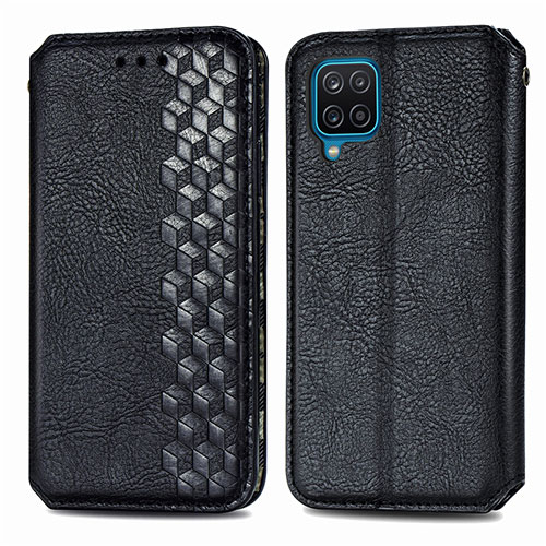 Leather Case Stands Flip Cover L06 Holder for Samsung Galaxy A12 5G Black