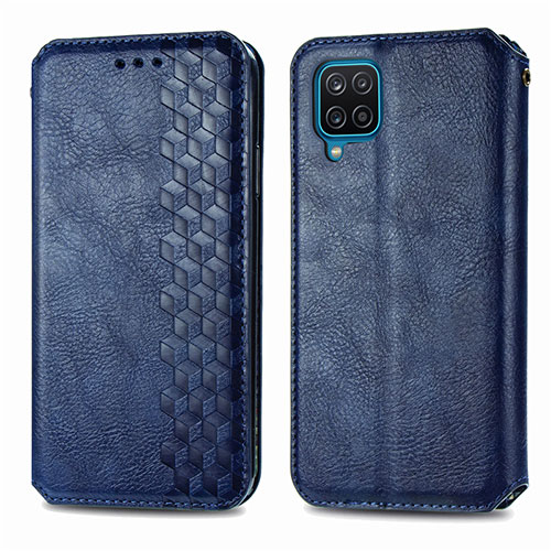 Leather Case Stands Flip Cover L06 Holder for Samsung Galaxy A12 Blue