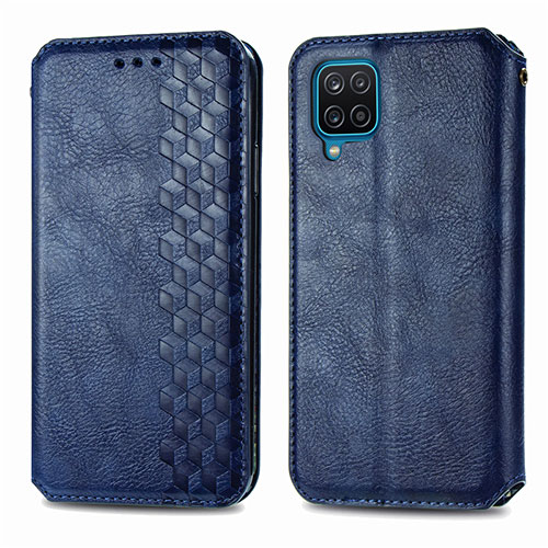 Leather Case Stands Flip Cover L06 Holder for Samsung Galaxy F12 Blue