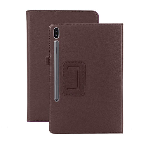 Leather Case Stands Flip Cover L06 Holder for Samsung Galaxy Tab S6 10.5 SM-T860 Brown