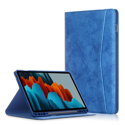 Leather Case Stands Flip Cover L06 Holder for Samsung Galaxy Tab S7 4G 11 SM-T875 Blue