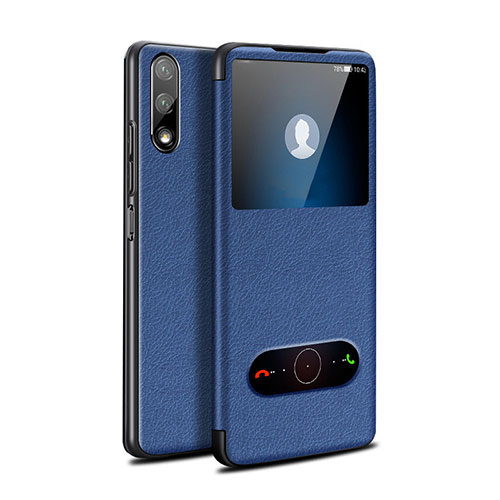 Leather Case Stands Flip Cover L07 Holder for Huawei P Smart Z (2019) Blue