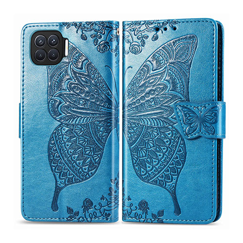 Leather Case Stands Flip Cover L07 Holder for Oppo F17 Pro Blue