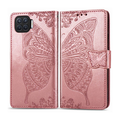 Leather Case Stands Flip Cover L07 Holder for Oppo F17 Pro Rose Gold