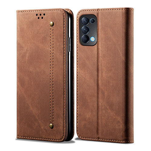 Leather Case Stands Flip Cover L07 Holder for Oppo Reno5 5G Brown