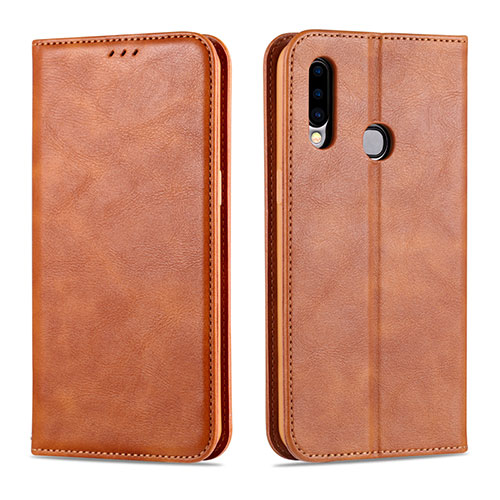 Leather Case Stands Flip Cover L07 Holder for Samsung Galaxy A20s Light Brown