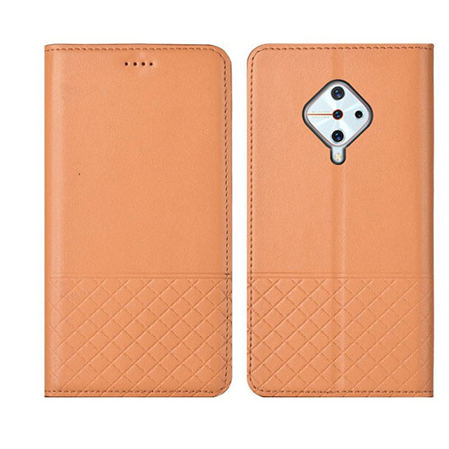 Leather Case Stands Flip Cover L07 Holder for Vivo S1 Pro Orange