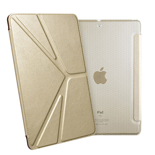 Leather Case Stands Flip Cover L08 for Apple New iPad 9.7 (2017) Gold