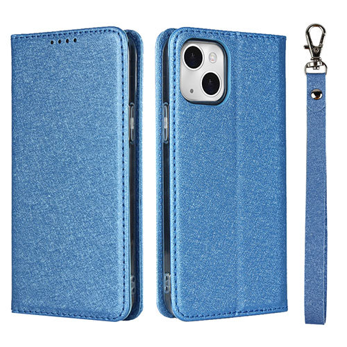 Leather Case Stands Flip Cover L08 Holder for Apple iPhone 15 Blue