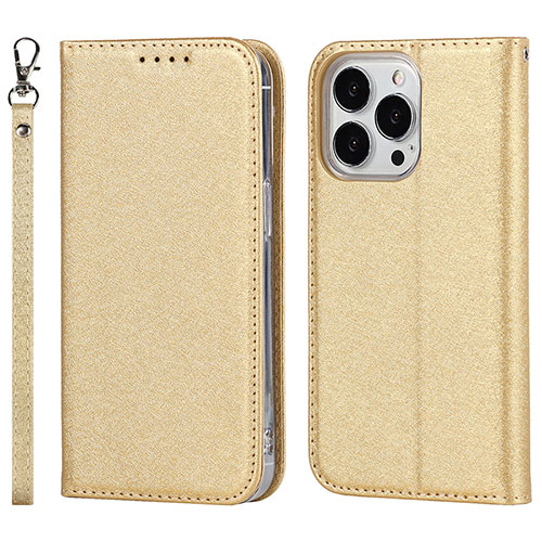 Leather Case Stands Flip Cover L08 Holder for Apple iPhone 15 Pro Gold