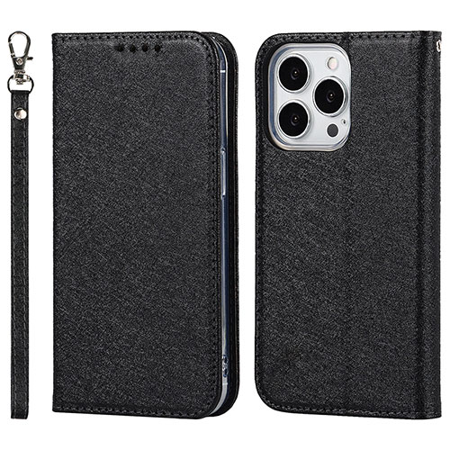 Leather Case Stands Flip Cover L08 Holder for Apple iPhone 16 Pro Black