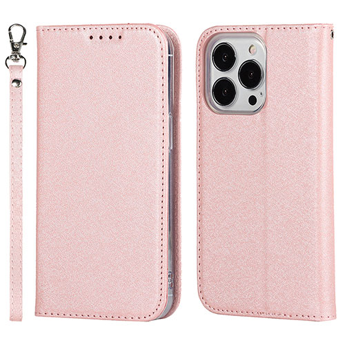 Leather Case Stands Flip Cover L08 Holder for Apple iPhone 16 Pro Max Rose Gold