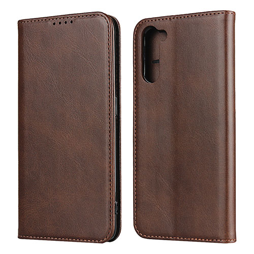 Leather Case Stands Flip Cover L08 Holder for Oppo Reno3 A Brown