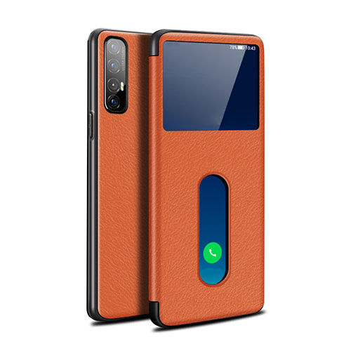 Leather Case Stands Flip Cover L08 Holder for Oppo Reno3 Pro Orange